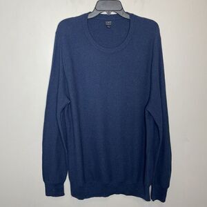 J.CREW Sweater Men Large Cotton Crewneck Pullover Garter-Stitch Navy Blue AF460
